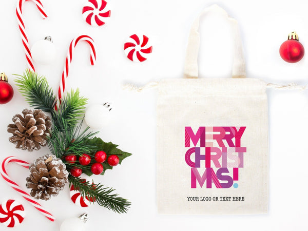 Custom Merry Christmas Gift Bag - 6"W x 8"H (15 x 20 cm) t, Personalized Christmas Mini Bag - Pamusan.com