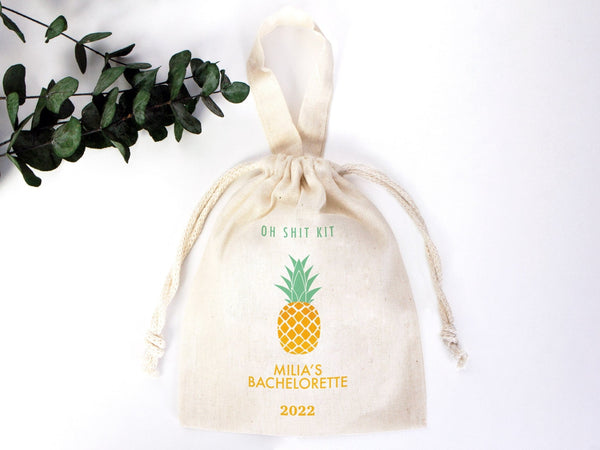 Custom Name Bachelorette Party Bag – 6" x 8" Organic Cotton Hangover Kit Pouch — print detail | Pamusan