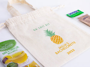 Custom Name Bachelorette Party Bag – 6" x 8" Organic Cotton Hangover Kit Pouch — print detail | Pamusan