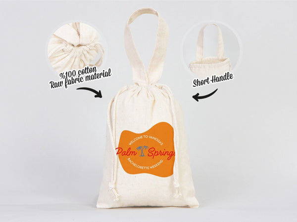 Custom Name Palm Springs Bachelorette Party Bags -  6"W x 8"H — print detail | Pamusan