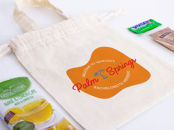 Custom Name Palm Springs Bachelorette Party Bags -  6"W x 8"H — print detail | Pamusan