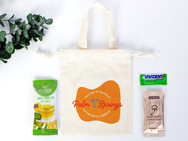 Custom Name Palm Springs Bachelorette Party Bags -  6"W x 8"H — print detail | Pamusan