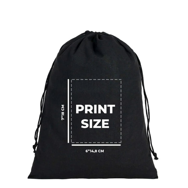 Custom Printed Black Cotton Drawstring Pouch – 12" × 16" – 4 oz - Pamusan.com