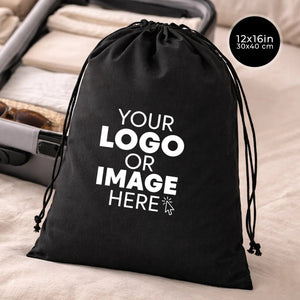 Custom Printed Black Cotton Drawstring Pouch – 12" × 16" – 4 oz - Pamusan.com