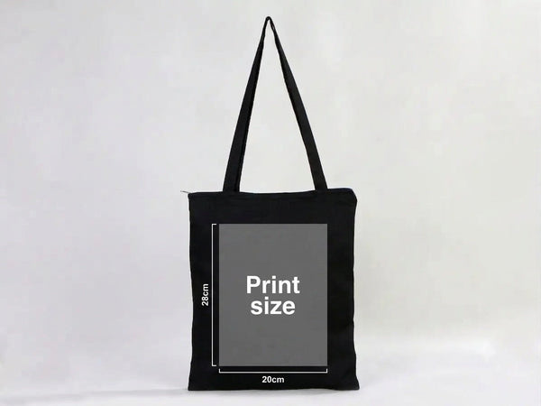 Custom Printed Black Cotton Tote Bag With Zipper – Reusable Lightweight Bag 14x16 Inches - Pamusan.com