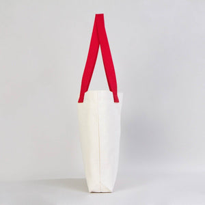 Custom Printed Canvas Tote Bag with Red Woven Handles – 18" × 14" × 3" (45 × 35 × 8 cm) – Thick 10 oz Cotton - Pamusan.com