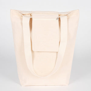 Beige tote bag on a light gray background