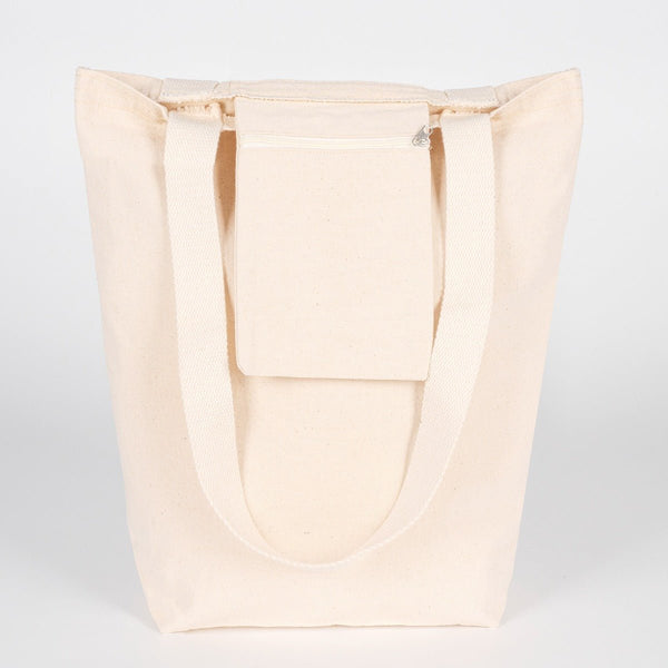Beige tote bag on a light gray background