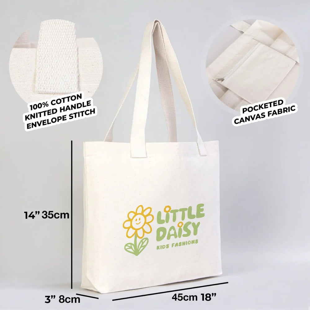 Custom Printed Natural Canvas Tote Bag with Woven Handles – 18" × 14" × 3" (45 × 35 × 8 cm) – Thick 10 oz Cotton | Pamusan