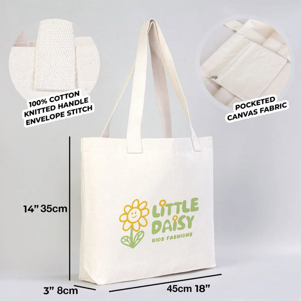 Custom Printed Natural Canvas Tote Bag with Woven Handles – 18" × 14" × 3" (45 × 35 × 8 cm) – Thick 10 oz Cotton | Pamusan