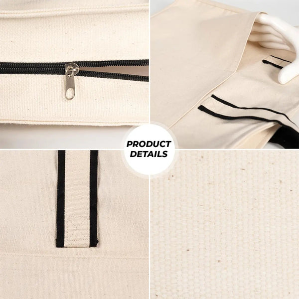 Custom Printed Zippered Canvas Tote Bag – 16" × 14" × 4" (40 × 35 × 10 cm) – Front Pockets – Black Handle - Pamusan.com