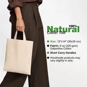 Custom Short Handle Tote Bag 12"x14" With Logo – 6 oz Gabardine Fabric - Pamusan.com