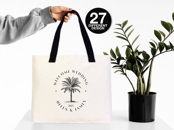 Custom Welcome Wedding Bags 18"W x 14"H x 3"L - Palm Tree Tote Bags - Bridal Tote - Custom Wedding Totes - Pamusan.com