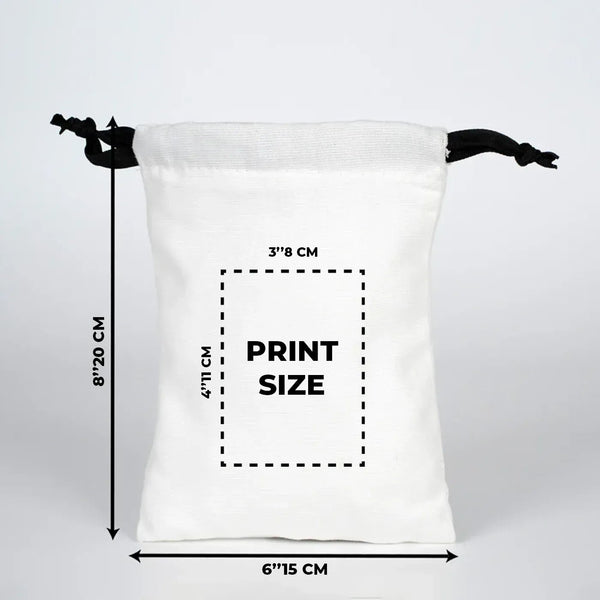 Custom White Canvas Drawstring Bag – Black Cord - 6" × 8" (15 × 20 cm) – 10 oz - Pamusan.com