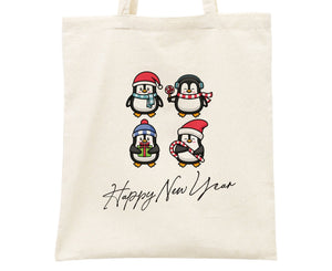 Custom Happy New Year Tote Bag –  14" × 16"  (35 x 40 cm) Personalized Cotton Bag — logo detail | Pamusan