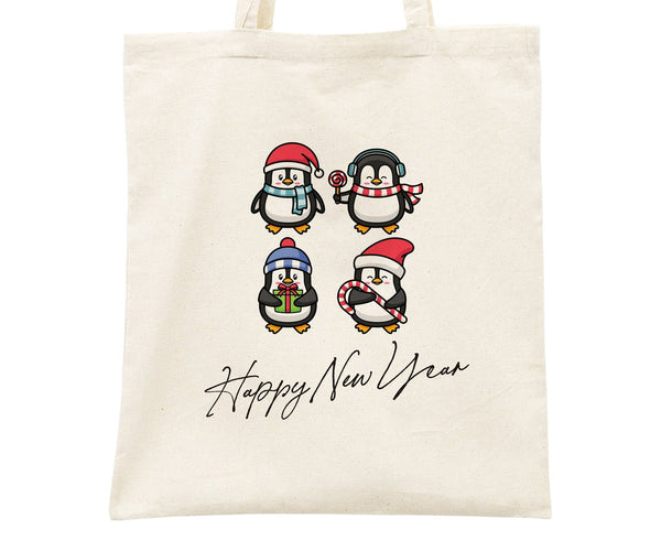 Custom Happy New Year Tote Bag –  14" × 16"  (35 x 40 cm) Personalized Cotton Bag — logo detail | Pamusan