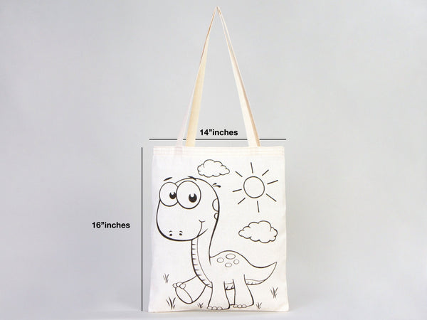 Dinosaur & Rabbit Coloring Tote Bag for Kids – Reusable Cotton Painting Activity Bag — view 6 | Pamusan