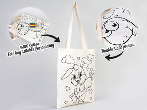 Dinosaur & Rabbit Coloring Tote Bag for Kids – Reusable Cotton Painting Activity Bag — view 7 | Pamusan