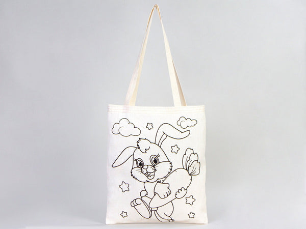Dinosaur & Rabbit Coloring Tote Bag for Kids – Reusable Cotton Painting Activity Bag — view 8 | Pamusan