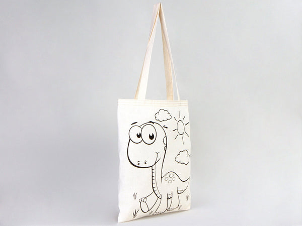 Dinosaur & Rabbit Coloring Tote Bag for Kids – Reusable Cotton Painting Activity Bag — lifestyle view | Pamusan