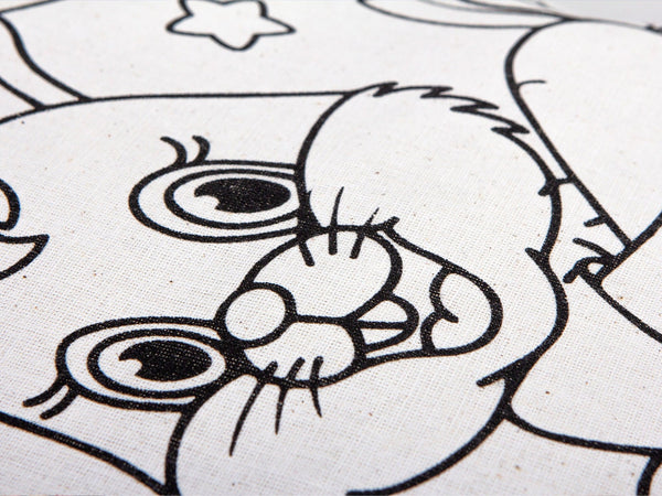 Dinosaur & Rabbit Coloring Tote Bag for Kids – Reusable Cotton Painting Activity Bag — detail view | Pamusan