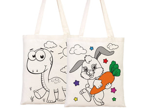 Dinosaur & Rabbit Coloring Tote Bag for Kids – Reusable Cotton Painting Activity Bag — view 10 | Pamusan