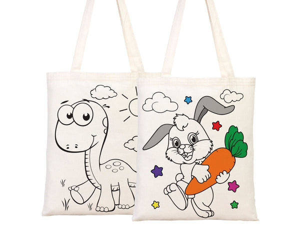 Dinosaur & Rabbit Coloring Tote Bag for Kids – Reusable Cotton Painting Activity Bag — view 10 | Pamusan