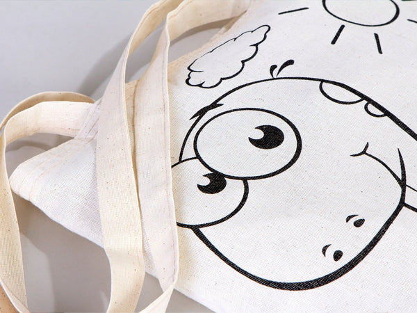 Dinosaur & Rabbit Coloring Tote Bag for Kids – Reusable Cotton Painting Activity Bag — back view | Pamusan