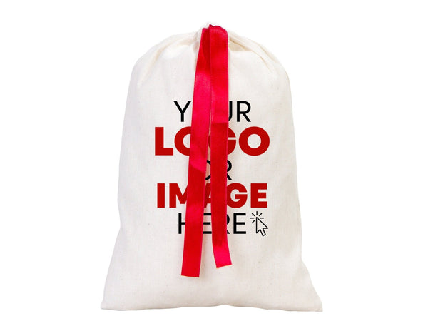 Personalized Drawstring Pouches with Red Ribbon - 12"W x 16"H (30 x 40 cm) — personalized view | Pamusan