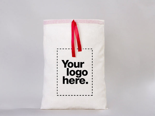 Personalized Drawstring Pouches with Red Ribbon - 12"W x 16"H (30 x 40 cm) — personalized view | Pamusan