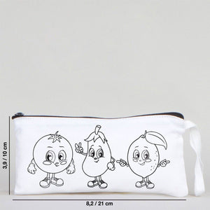 Dyeable Fabric Pencil Case 8" W x 4" H (21cm x 10cm) - Cheerful Vegetables - Pamusan.com