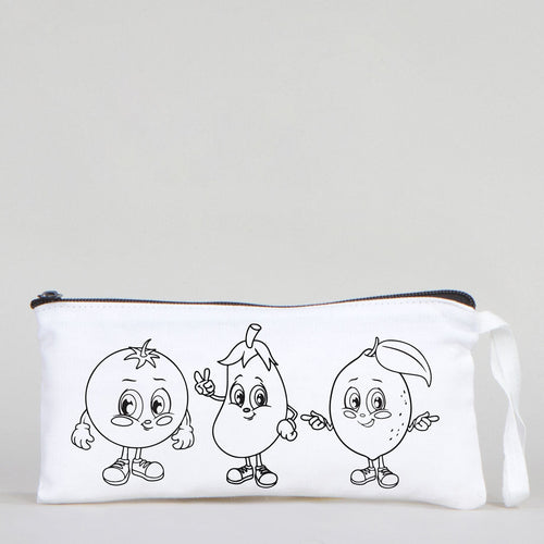 Dyeable Fabric Pencil Case 8" W x 4" H (21cm x 10cm) - Cheerful Vegetables - Pamusan.com