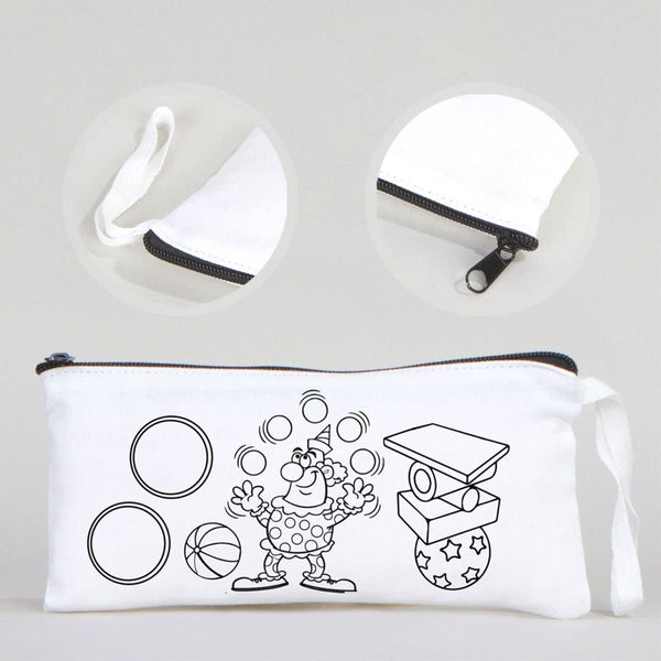Dyeable Fabric Pencil Case 8" W x 4" H (21cm x 10cm) - Clown - Pamusan.com
