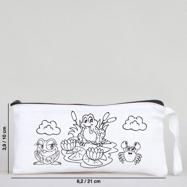 Dyeable Fabric Pencil Case 8" W x 4" H (21cm x 10cm) - Cute Frog - Pamusan.com
