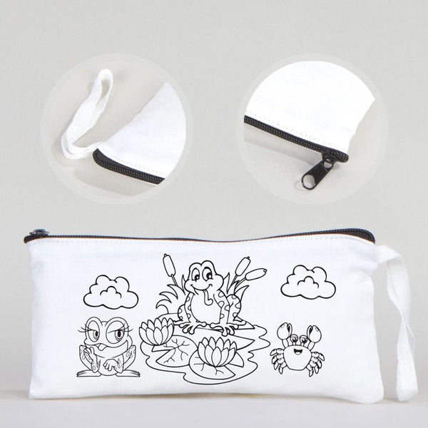 Dyeable Fabric Pencil Case 8" W x 4" H (21cm x 10cm) - Cute Frog - Pamusan.com