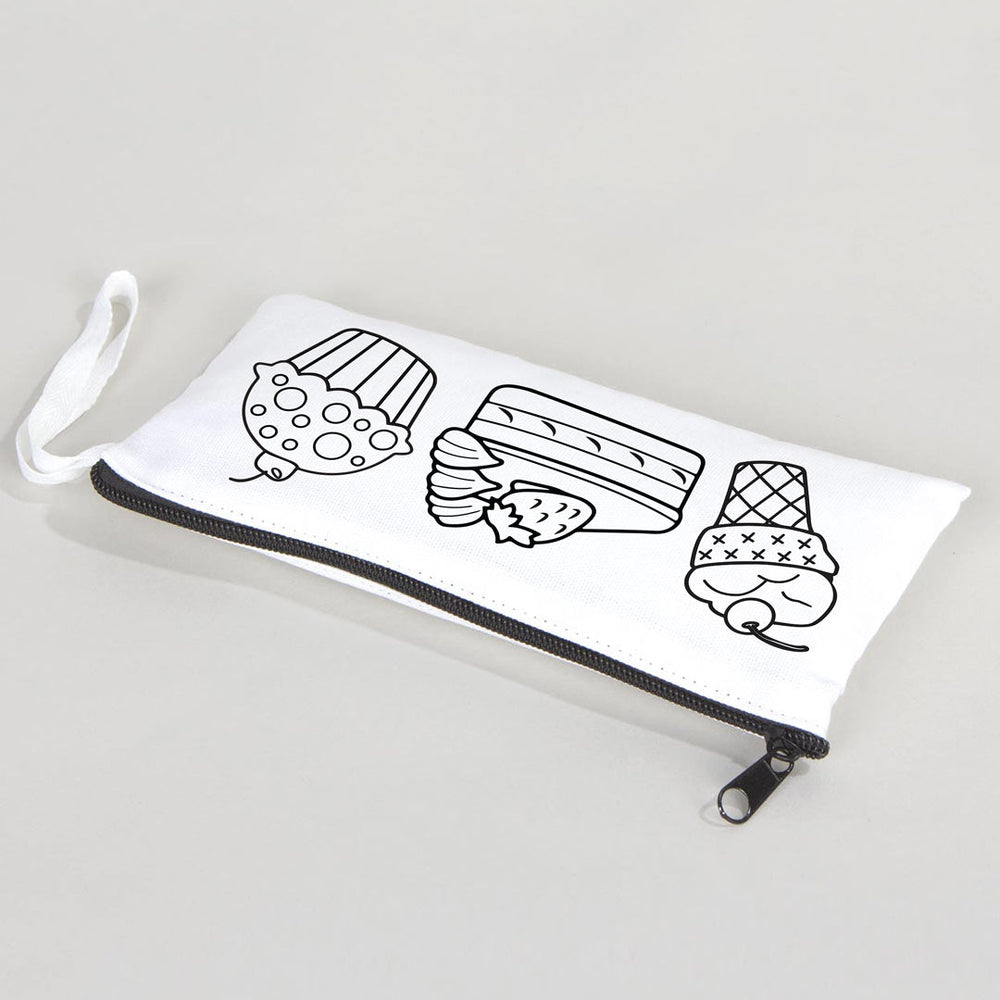 Dyeable Fabric Pencil Case 8" W x 4" H (21cm x 10cm) - Fruity Desserts - Pamusan.com