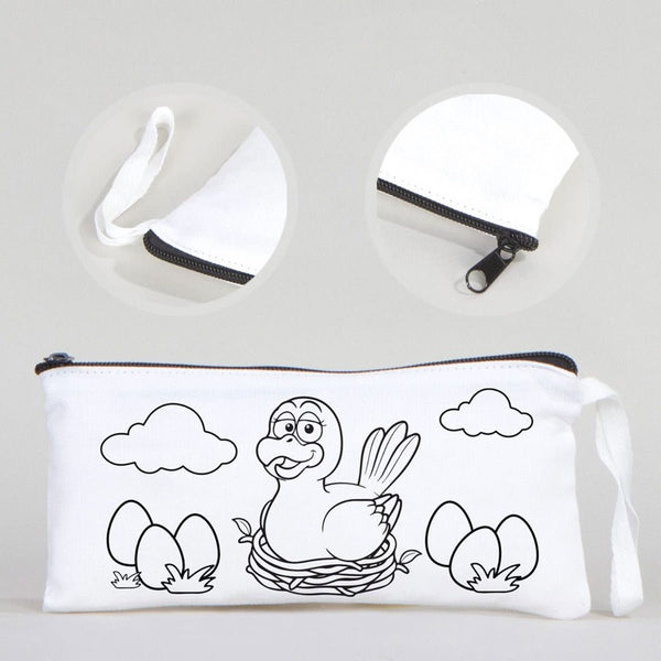 Dyeable Fabric Pencil Case - 8" W x 4" H (21cm x 10cm) - Mother Bird - Pamusan.com