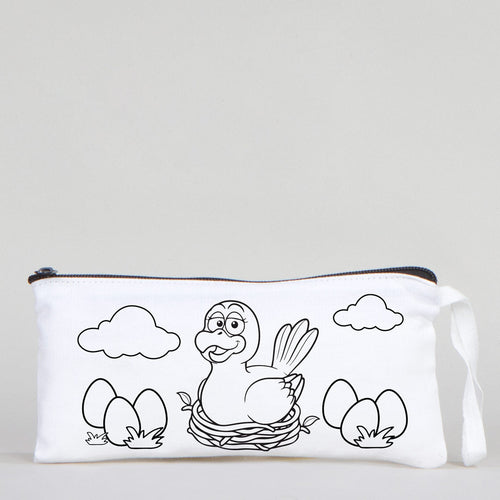 Dyeable Fabric Pencil Case - 8" W x 4" H (21cm x 10cm) - Mother Bird - Pamusan.com