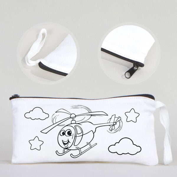 Dyeable Fabric Pencil Case 8" W x 4" H (21cm x 10cm) - Sweet Helicopter - Pamusan.com