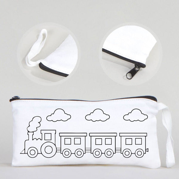 Dyeable Fabric Pencil Case 8" W x 4" H (21cm x 10cm) - Train - Pamusan.com