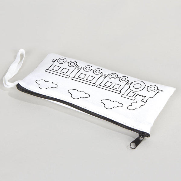 Dyeable Fabric Pencil Case 8" W x 4" H (21cm x 10cm) - Train - Pamusan.com