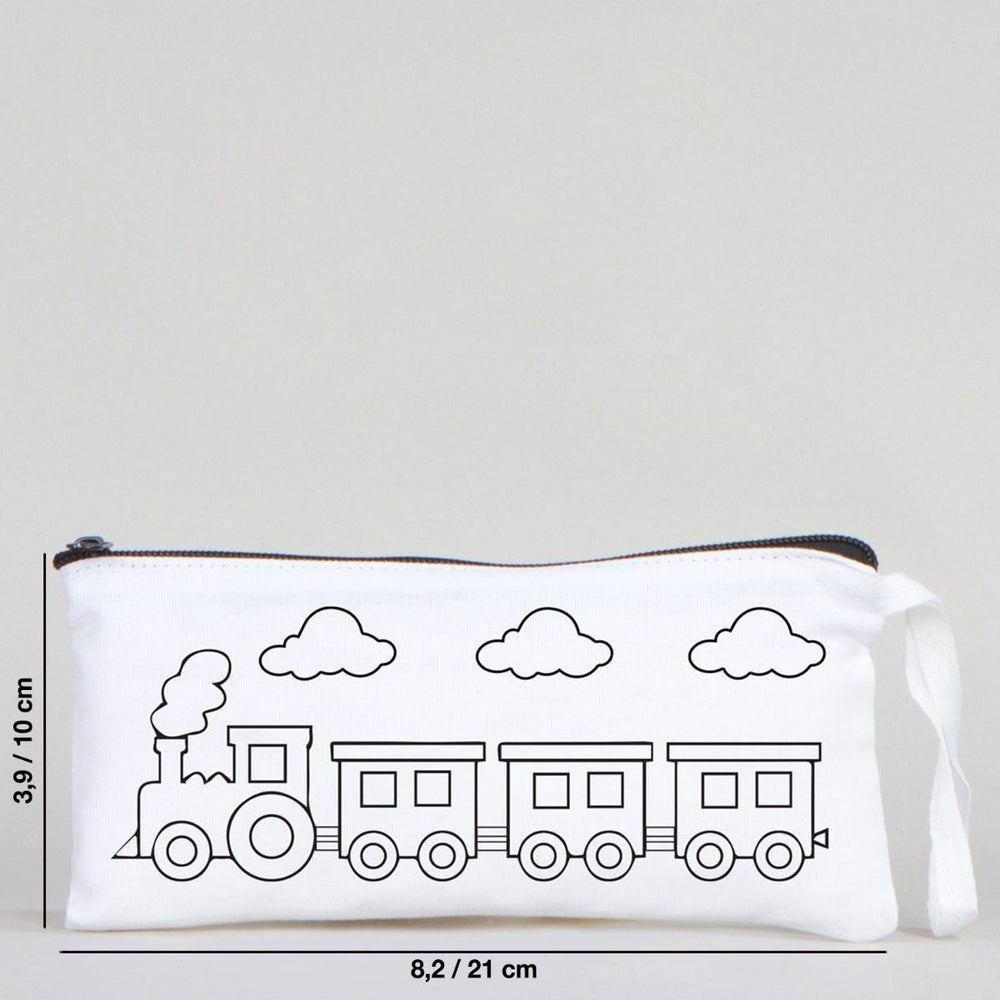 Dyeable Fabric Pencil Case 8" W x 4" H (21cm x 10cm) - Train - Pamusan.com