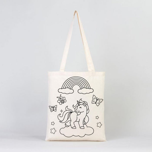 Dyeable Tote Bag 14" W x 16" H (35cm x 40cm) & Felt - tip Pen - Cat & Unicorn - Pamusan.com