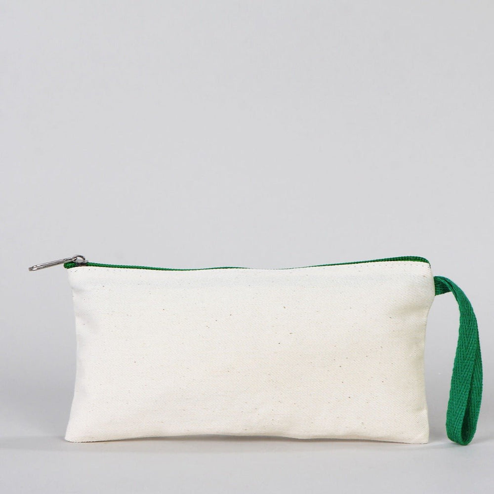 Fabric Pencil Case – 8"x4" Green Zippered Cotton Pouch (Plain) - Pamusan.com