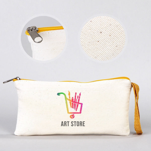 Fabric Pencil Case – 8"x4" Yellow Zippered Cotton Pouch (Personalized) - Pamusan.com