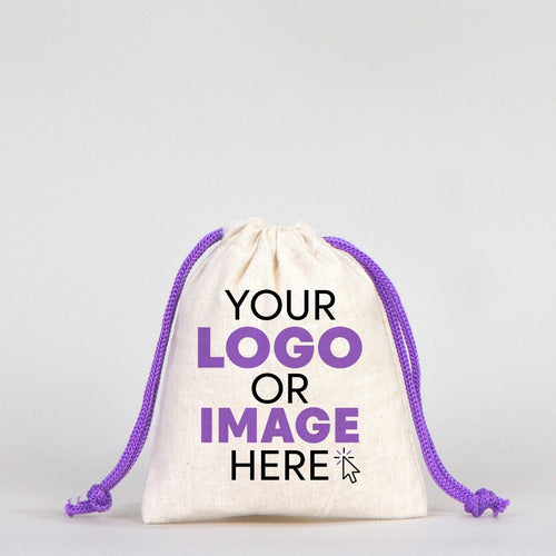 Fabric Pouch 4" W x 5" H (10 cm x 13 cm) - Purple Handle (Customize) - Pamusan.com