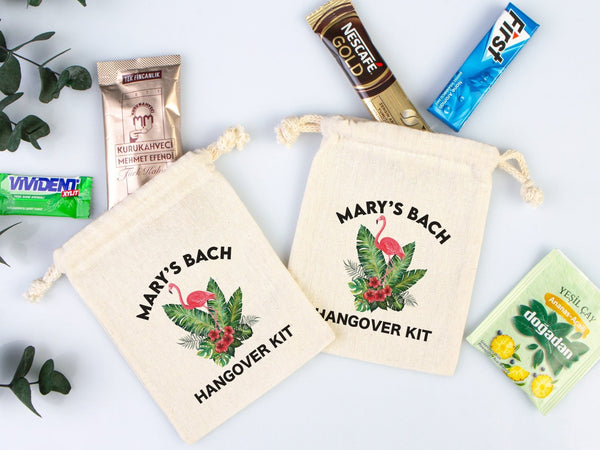 Flamingo Hangover Kit Bags - Party Recovery Surival kit Bags - Custom Name Hangover bags - Pamusan.com