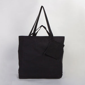 Foldable Cotton Shopping Bag with Black Clutch – 19" × 16" × 4" (48 × 41 × 10 cm) - 4 oz - Pamusan.com
