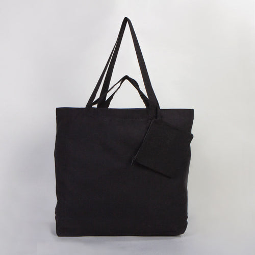 Foldable Cotton Shopping Bag with Black Clutch – 19" × 16" × 4" (48 × 41 × 10 cm) - 4 oz - Pamusan.com