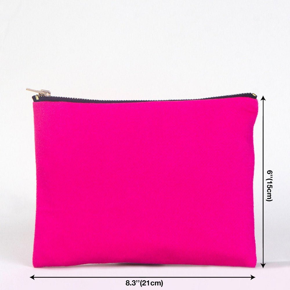 Fuchsia Cotton Clutch Bag – 8"x6" Reusable Cosmetic & Makeup Pouch - Pamusan.com